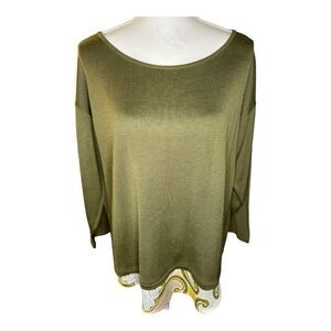 NEW New York & Company Women’s Large Green Sweater Cutout Back Paisley Print NWT